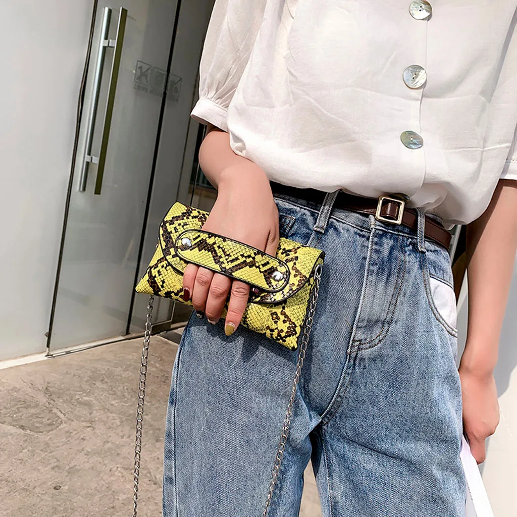 Сумка на цепочке, женская сумка-ристлет из змеиной кожи, женская сумка в стиле панк на ремне, кошелек, сумка на молнии, сумка через плечо, сумка на плечо