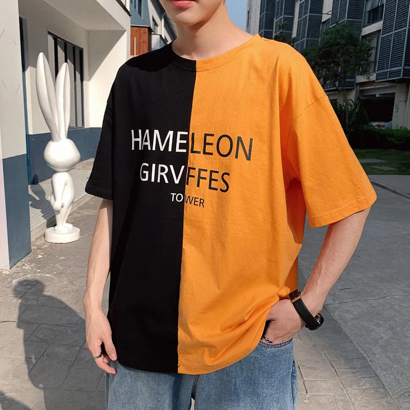 

Dropshipping Mens Hip Hop Patchwork T-Shirts Streetwear Men 2019 Summer Tops Tees Men Cotton Half Sleeve tshirt for Male NV40