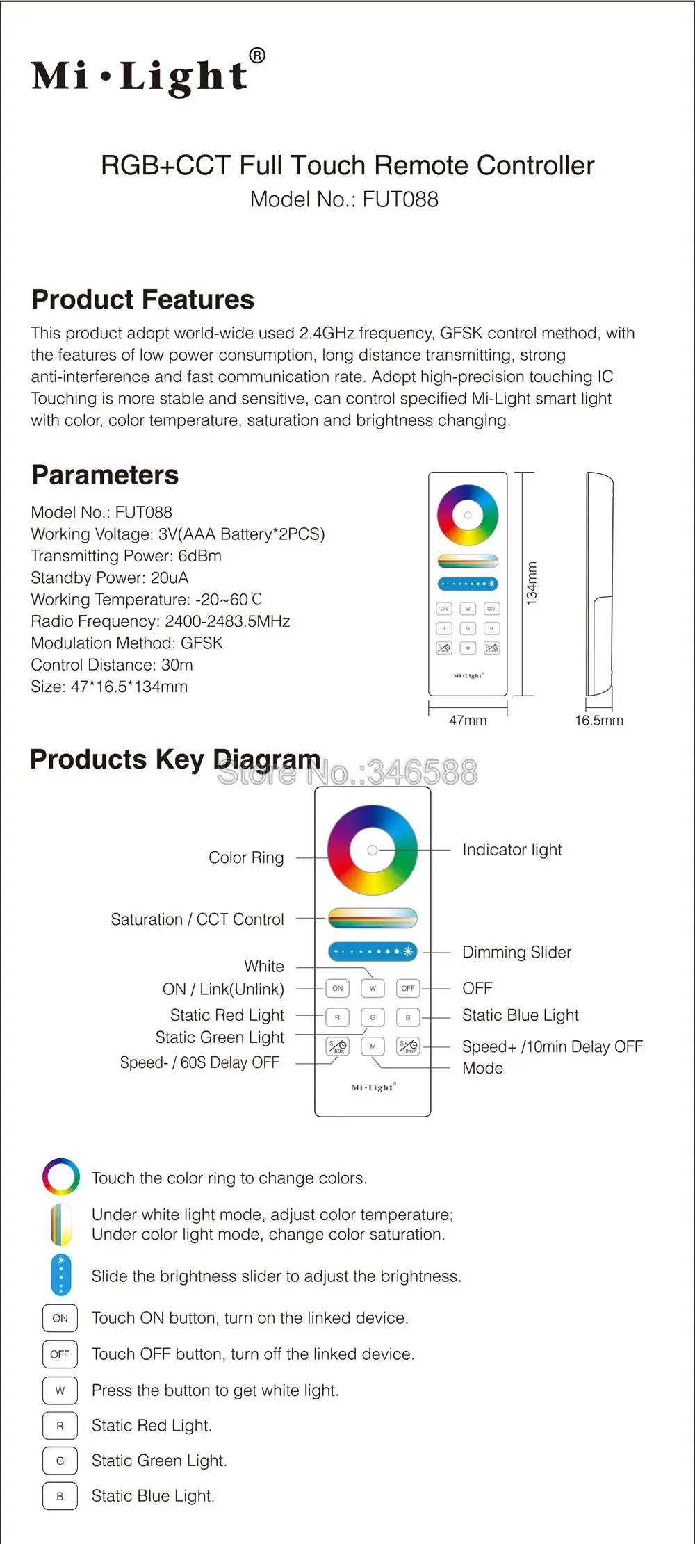 Fut088 RGB + CCT светодиодный контроллер 2.4 г Беспроводной пульт дистанционного управления с Функция времени работы с Mi. света RGB + контроллер