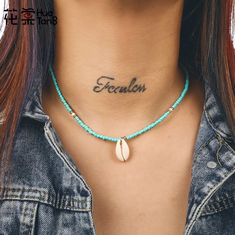 HuaTang Bohemian Green Rhinestone Shell Pendant Necklace for Women Girl Geometric Charming Choker Necklaces Party Jewelry 6947-in Pendant Necklaces from Jewelry & Accessories on Aliexpress.com | Alibaba Group - Image 2