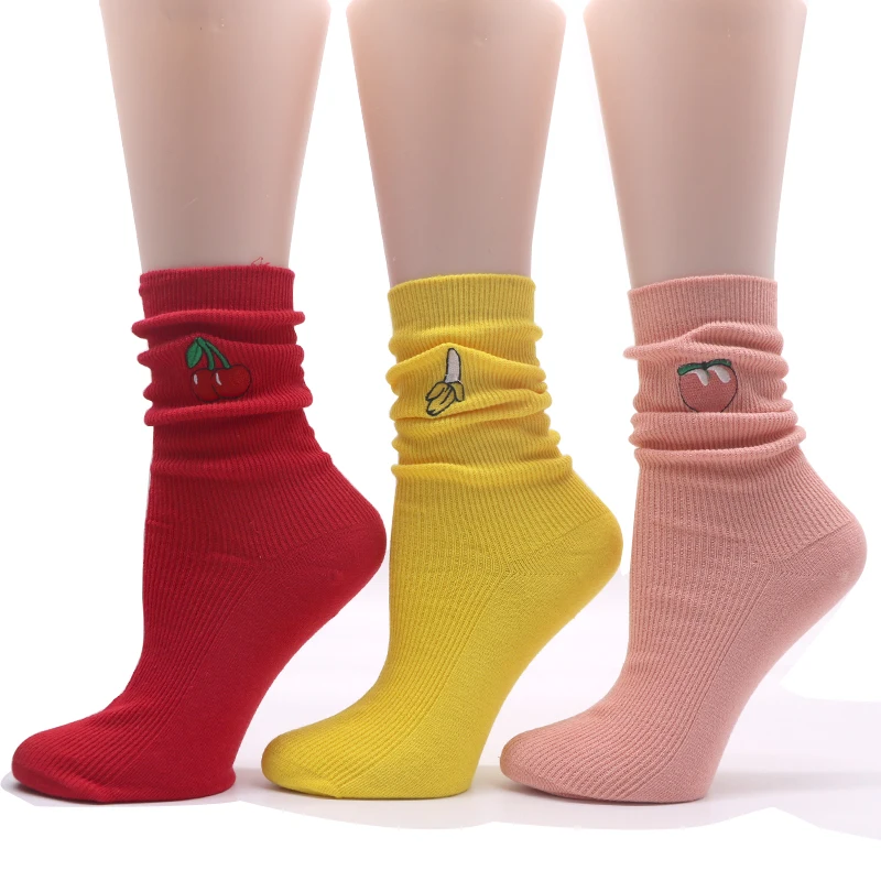 2 пары хлопок Симпатичные Фрукты печати женские носки Meias осень-зима вышивкой красочные забавные Женские носочки для девочек многоцветные