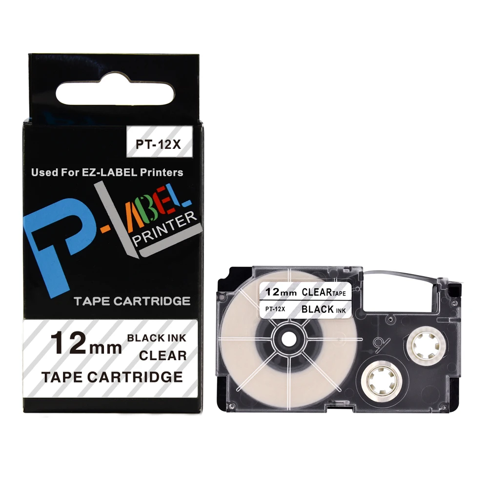 

PUTY Compatible Tape XR-12X Black on Clear 12mm XR-12X xr-12x Label Tape Cartridge for EZ label Printer KL-120 KL-430 KL-60