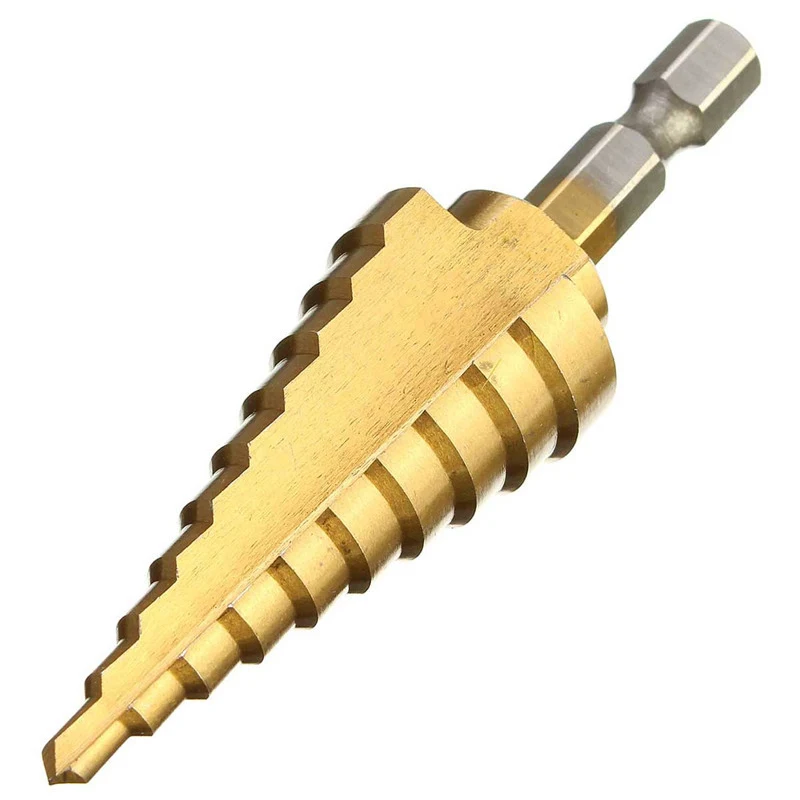  XCAN 1pc 4-22mm Titanium Coated Step Drill HSS Straight Flute Pagoda Drill Hex Shank Woodworking To