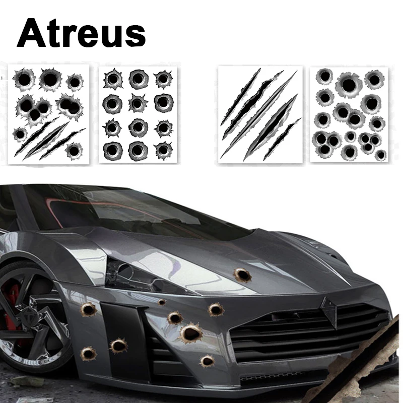 Atreus 3D Cool Bullet Hole Car Stickers Covers Styling For Mercedes