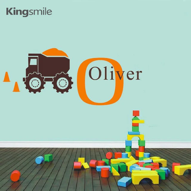 Cartoon Dump Truck Wall Stickers Personalized Name Initial Vinyl Cartoon Dump Truck Wall Stickers Personalized Name Initial Vinyl Nursery Art Decals Boy Kids