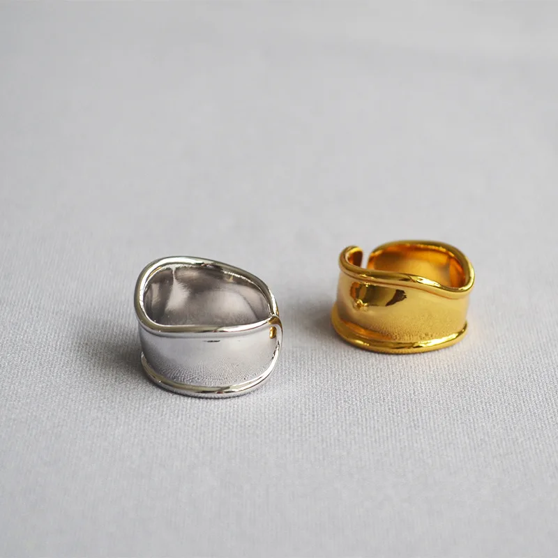 Европейское и американское Оригинальное неравномерное гладкое Латунное регулируемое кольцо с широкой пластиной, указательное кольцо на палец