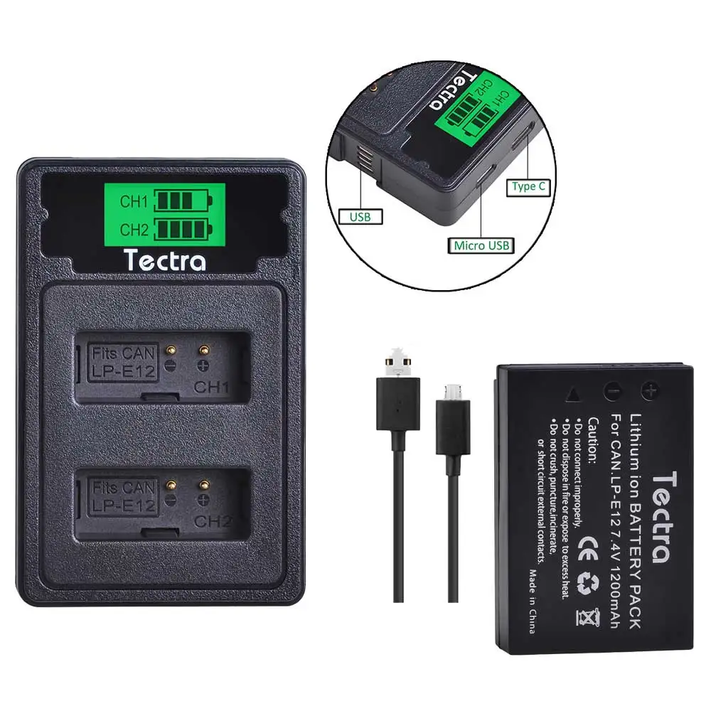 1 battery 1 charger 4PCS LP-E12 LPE12 LP E12 Camera Battery+LCD USB Type C Charger for Canon M 100D Kiss X7 Rebel SL1 EOS M10 EOS M50 DSLR - Цвет: 1 battery 1 charger