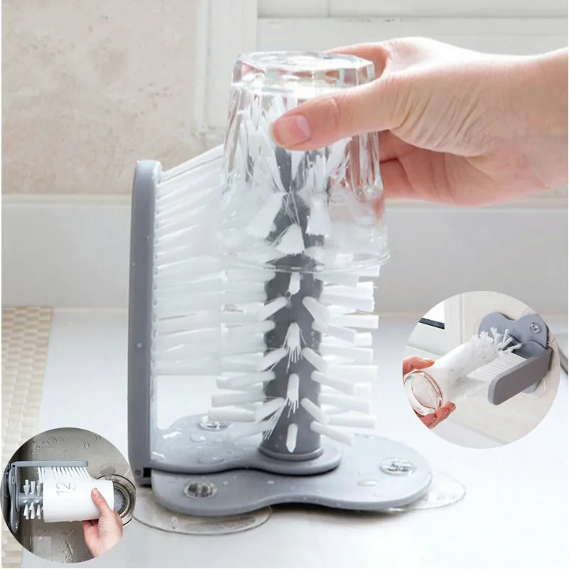 

Glass Brush Bottle Water Coffee Cup Cleaner Mug Tea Glass Cleaning Brush PP+PVC Material Cup Handless Sucker Bottle Brush Tool