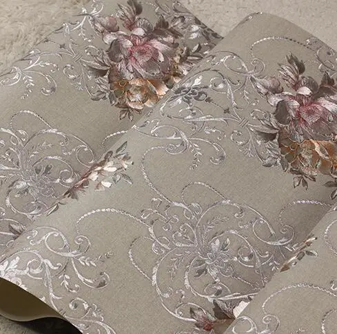 European luxury 3D floral background wallpaper 3D embossed gold foil wallpaper roll Living room bedroom wallpaper Silver gray European luxury 3D floral background wallpaper 3D embossed gold foil wallpaper roll Living room bedroom wallpaper Silver gray