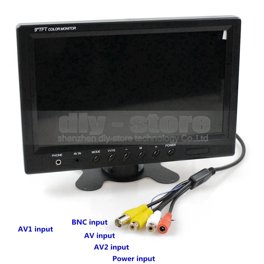 DIYSECUR 9 inch TFT LCD Monitor Display Rear View Monitor Screen with BNC / AV Input Remote Control DVD VCR Monitoring System