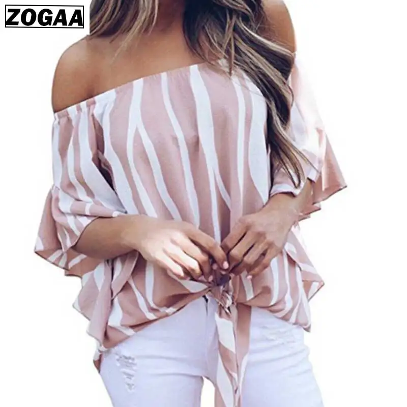 New Europe America Sexy Shoulders Mid-sleeve Lady's Shirts Slash Collar Striped Casual Chiffon Shirt Loose Girl'Fashion Cloth A3 New Europe America Sexy Shoulders Mid-sleeve Lady's Shirts Slash Collar Striped Casual Chiffon Shirt Loose Girl'Fashion Cloth A3
