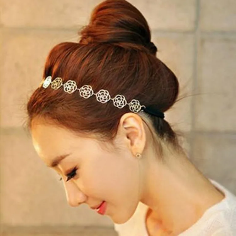 

fashion New Fashion Lovely Metallic Women Hollow Rose Flower Elastic Hair Head Band Headband Headwear Accessories