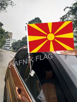

KAFNIK,30*45CM Macedonia Window Car Flags and Banners Countries World Custom Flags with 43/52cm flagpole for car decoration