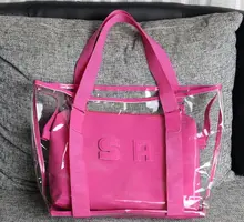 Fashion summer women floral composite bag clear plastic transparent beach bag PVC jelly bag big bag