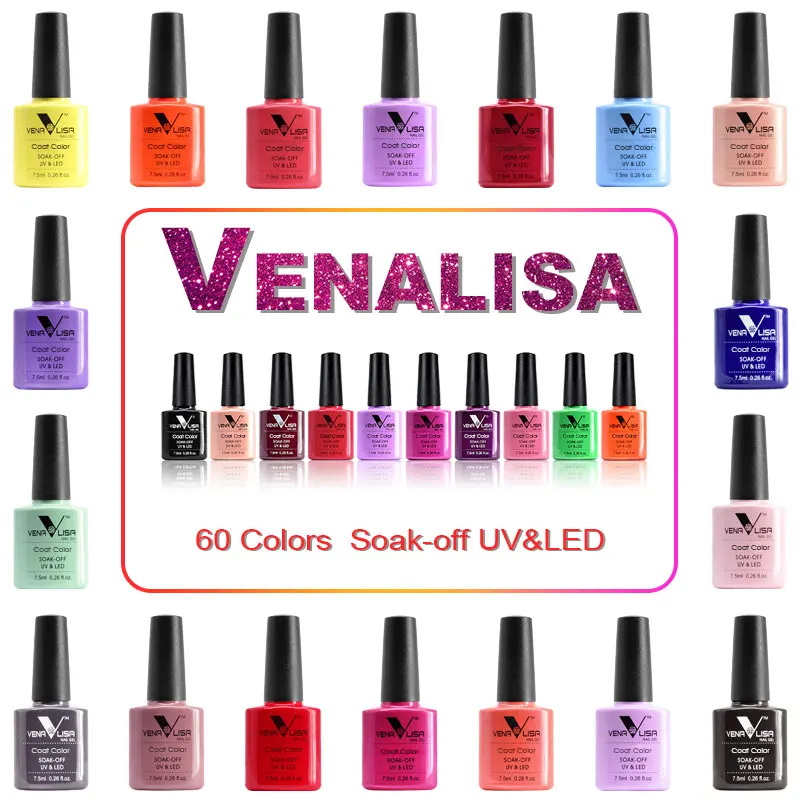 

VENALISA Nail Gel Polish 60 Colors Kits Ultra Base Coat Top Coat Soak off UV LED Organic Gel Polish Nail Lacquer Color Varnish