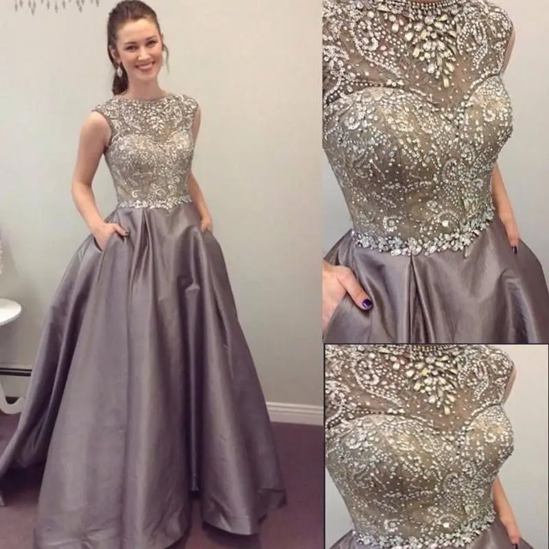 181 Bling Arabische Abendkleider 2017 Crystal Beaded Evening Dresses With Pockets Luxury Long Prom Gowns 2016 Arabic Formal Dress