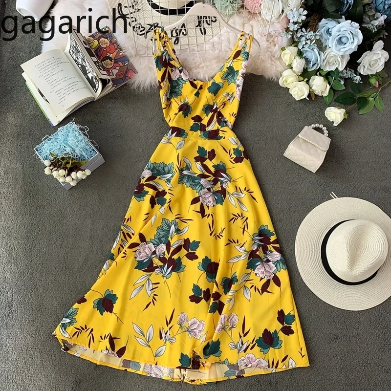 

Gagarich Women Dresses 2019 Bohemian Floral Print Deep V-neck Spaghetti Strap Sexy Dress Summer Chiffon Midi Vestidos