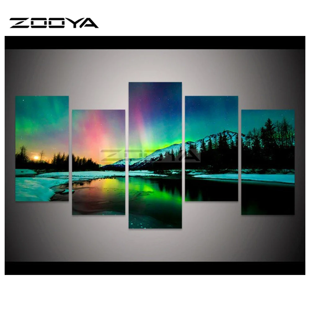 

ZOOYA 5pcs Mosaic Full Diamond Embroidery Colorful Aurora Borealis Diamond Painting Cross Stitch Multi-pictures Crafts BK154
