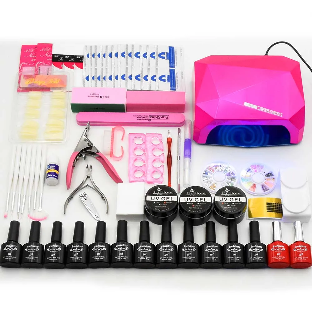 

12 color uv gel polish 36W UV LED lamp base gel top coat varnish builder gel manicure nail art tools sets kits nail gel kit