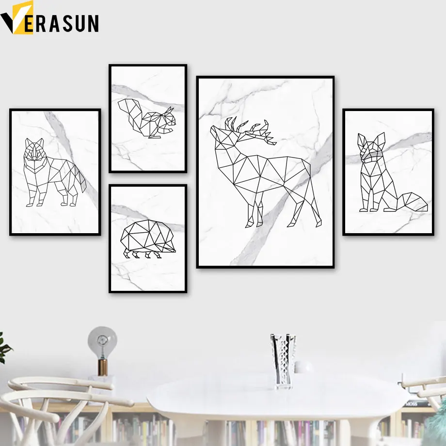 

Abstract Line Deer Bear Dog Wolf Marble Nordic Posters And Prints Wall Art Canvas Painting Wall Pictures For Living Room Decor
