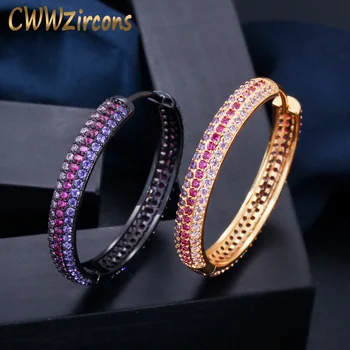 

CWWZircons Designer Rainbow Red Purple Cubic Zirconia Big Round Black Gold Huggie Hoop Earrings for Women Gift Accessories CZ564