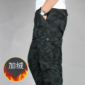 

Winter Double Layer Warm Fleece Pants Men Camo Cargo Pants Men Baggy Military Tactical Trousers Casual Cotton Multi Pocket Pants