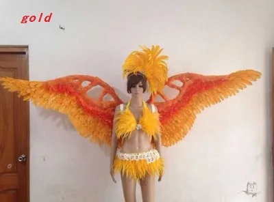 Для модных показов карнавальный кабарет сценическая одежда крыло головной убор юбка крылья Ангела из перьев Костюмы Набор для женщин - Цвет: gold