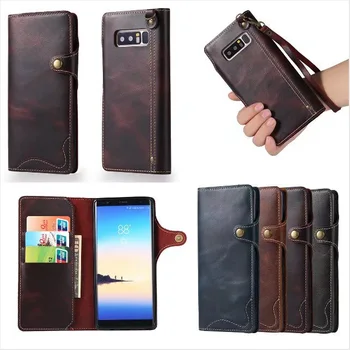

luxury Vintage Genuine leather Folding Flip Wallet Case Card Slots and Hand Straps Protective Cover for samsung galaxy note 8