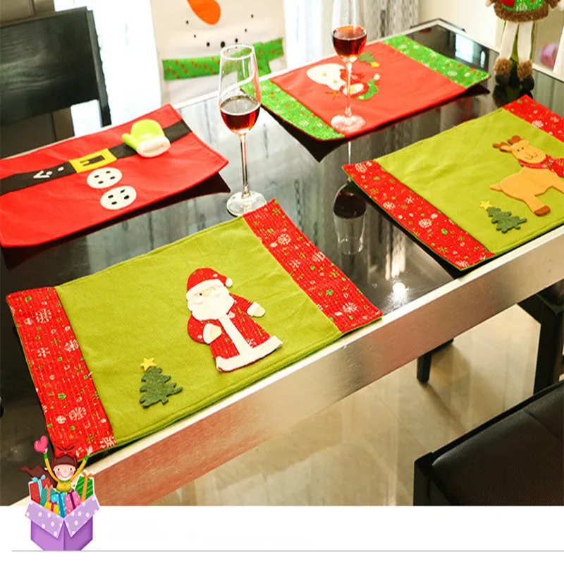 Christmas Table Mats Santa Claus Snowman Deer Snowflakes Table