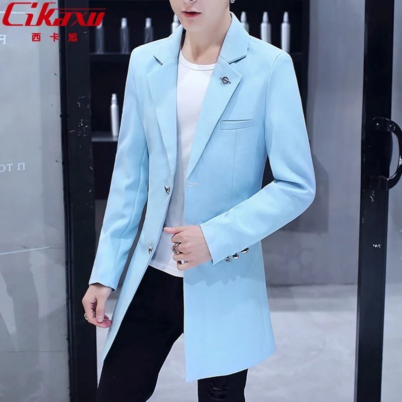 

customMid-long suit jacket in spring and autumn, young man wearing handsome windbreaker, students' personality E