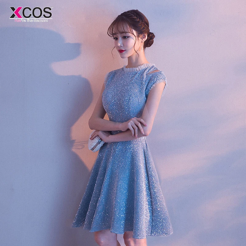 Baby Blue Homecoming Dresses Scoop Jersey A-line Sparkle Vestido Graduacion Corto Mujer Cocktail Party Dress