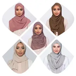 Женский простой пузырьковый шифоновый шарф/шарфы Hijabs мусульманская хиджаб головная повязка в виде чалмы тканевые ручки сплошной цвет шаль