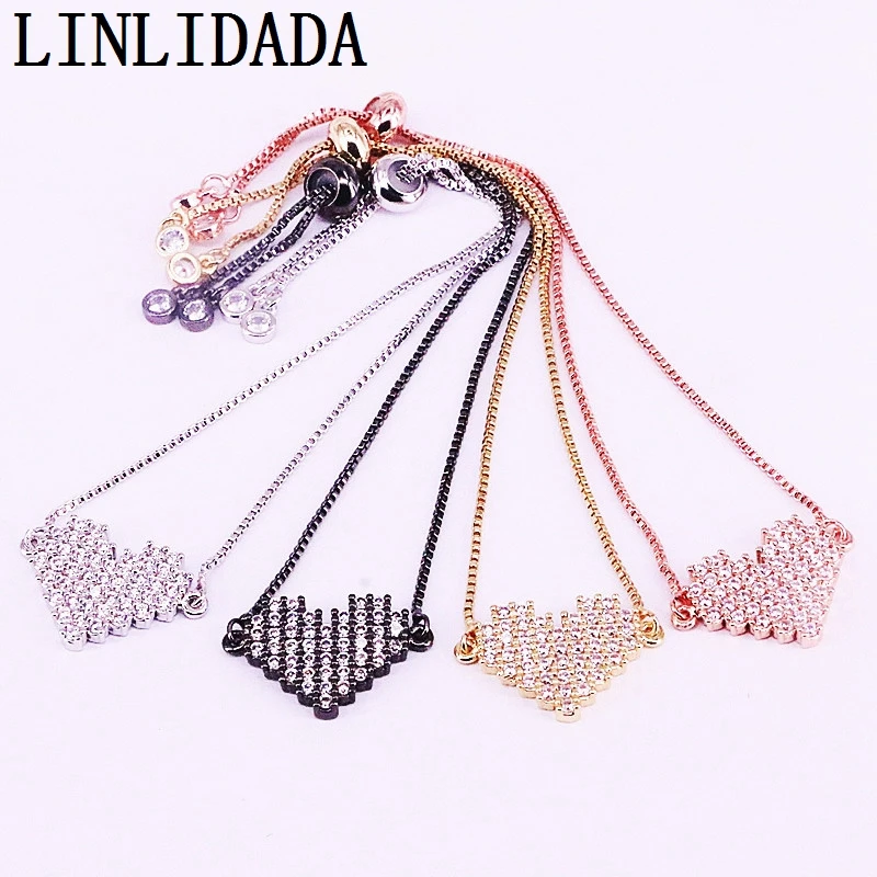 

8Pcs Charm Fashion Adjusted Bracelet, Clear CZ Zirconia Heart Link Chain Bracelets for Women Jewelry