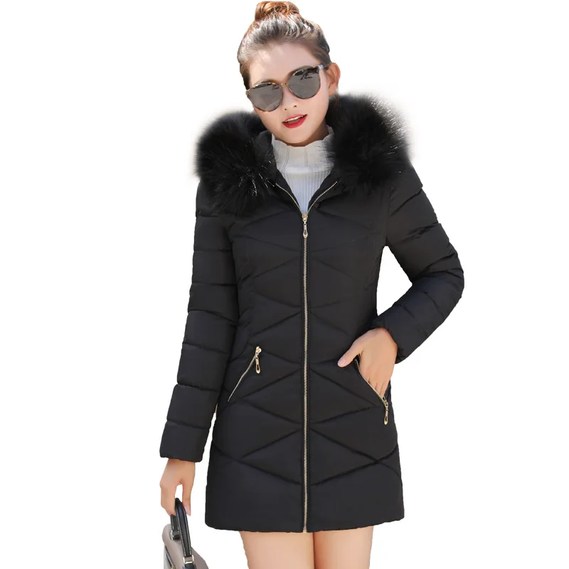 Горячая Распродажа, настоящий пуховик, Женская куртка, зимняя женская куртка средней длины из хлопка с большим ворсом, тонкая стеганая куртка
