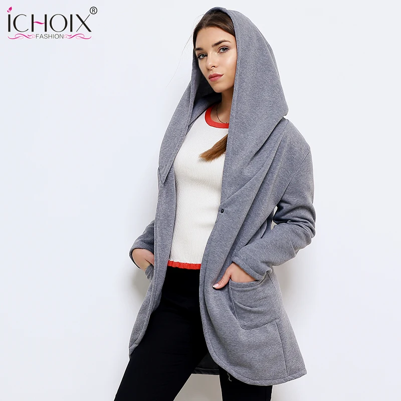 2017 Women Autumn Winter Hooded Coat Ladies Solid Long