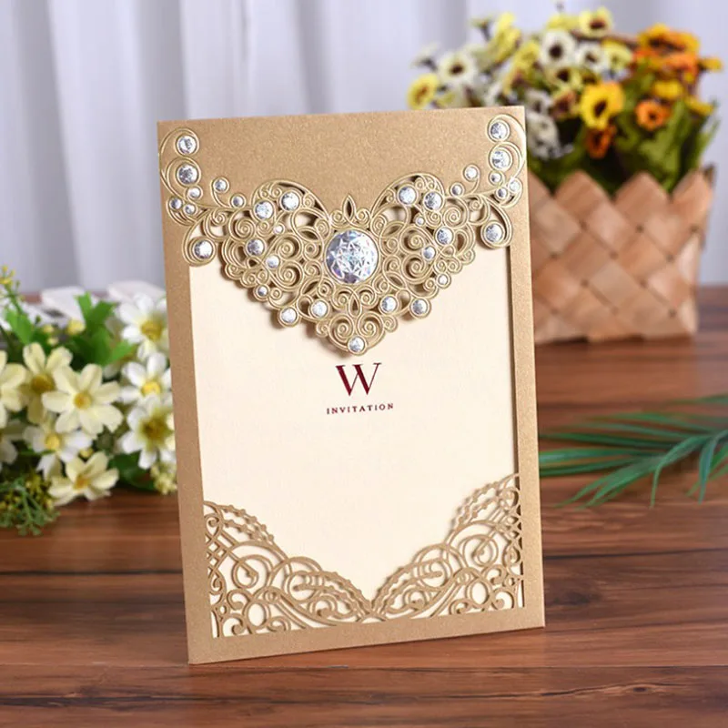 

Romantic Hollow Wedding Party Greeting Cards Laser Cut Card Wedding Invitation Card with Blank Inner 10pcs/lot