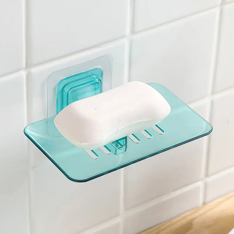 Clear Soap Holder Stylish Storage Stick On Wall Dish With Adhesive Tape