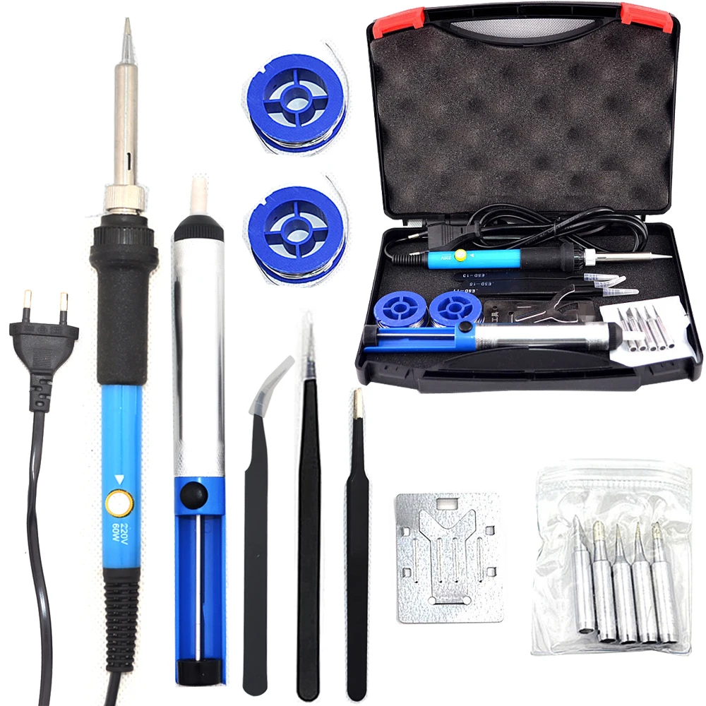 

EU plug 60W 220V Temperature Adjustable Electric Welding Solder Soldering Iron set Handle Heat Pencil Tool +5 tip+ Solder Paste