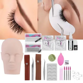 

False Eyelashes Extension Practice Kit Natural Professional Grafting Eyelash Tools for New Hand Eyes Makeup Mannequin Head Set