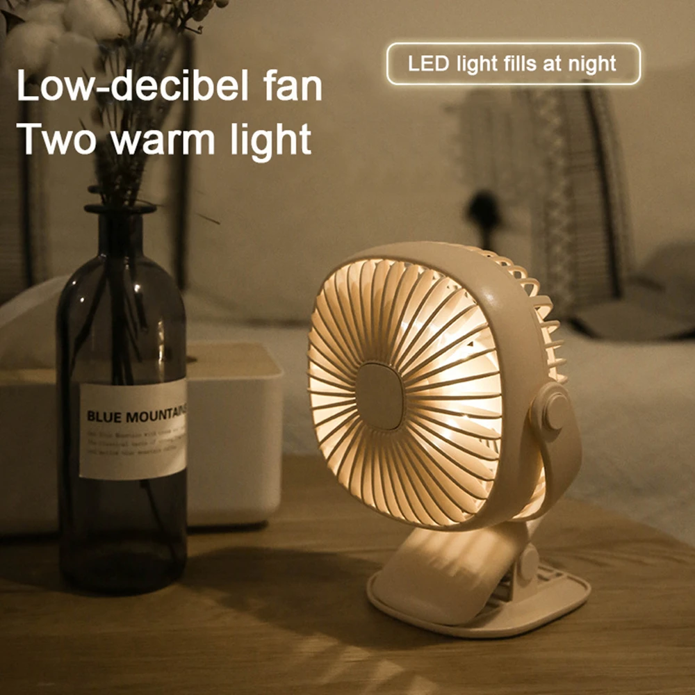 

Mini Fan USB Rechargeable Air Cooling Fan Portable Desktop Clip Desktop Fan and Lamp Dual-Use Home Office Student Use
