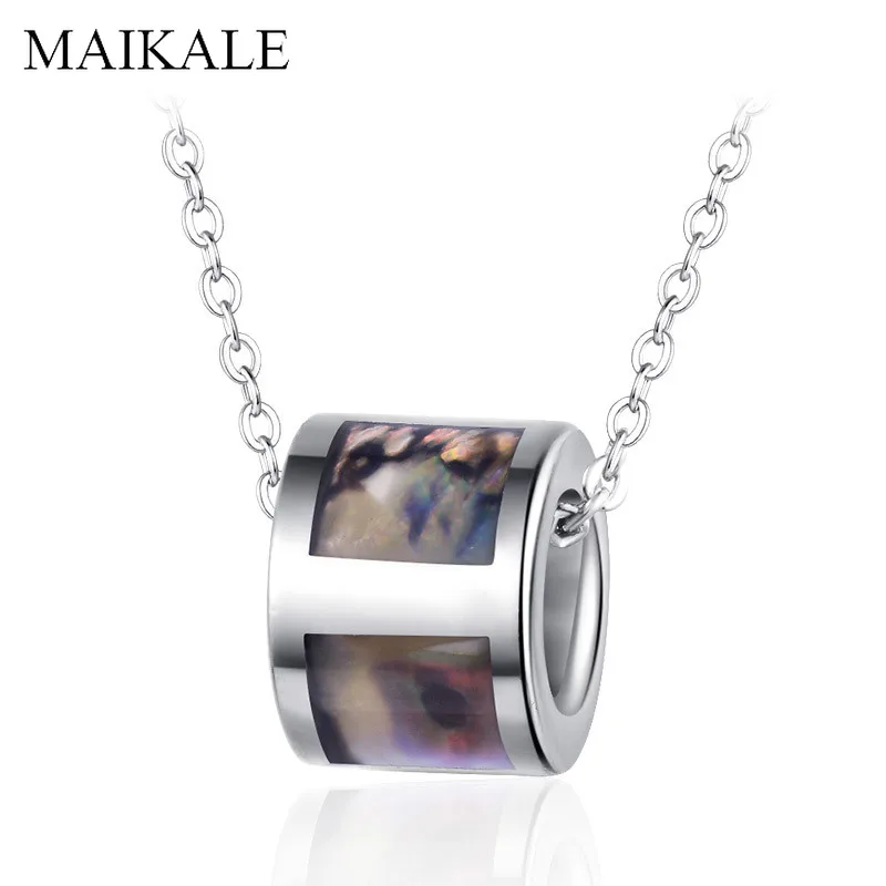 

MAIKALE Round Natural Shell Pendant Necklace Silver Color Plated Copper Chain Necklaces Pendants for Women Wild Punk Jewelry