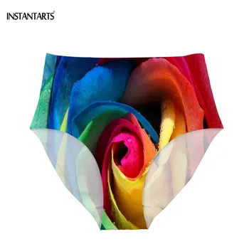 

INSTANTARTS Plus Size Sexy Bikini Bottoms Woman Flower High Waist Bottoms Briefs Swimsuits Swimwear Beachwear Swimming Panties