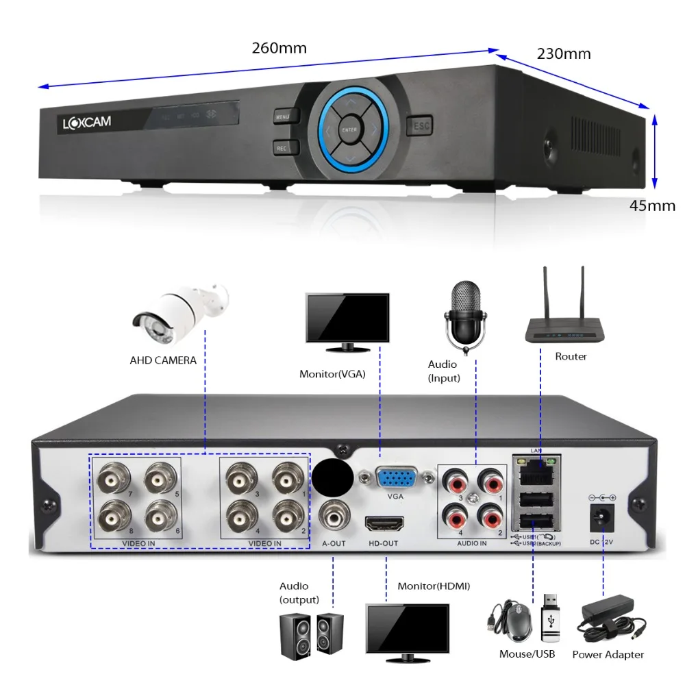 LOXCAM h.265 8CH HDMI 1080P dvr комплект 8X960P Металл IP66 Водонепроницаемая наружная камера 1.3mp CCTV система видеонаблюдения комплект видеонаблюдения