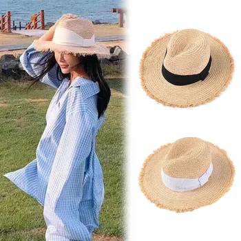 

Women's Lafite Sunscreen Visor Bow Burr Edging Sun Hat Outdoor Flat Top Beach Hat H9