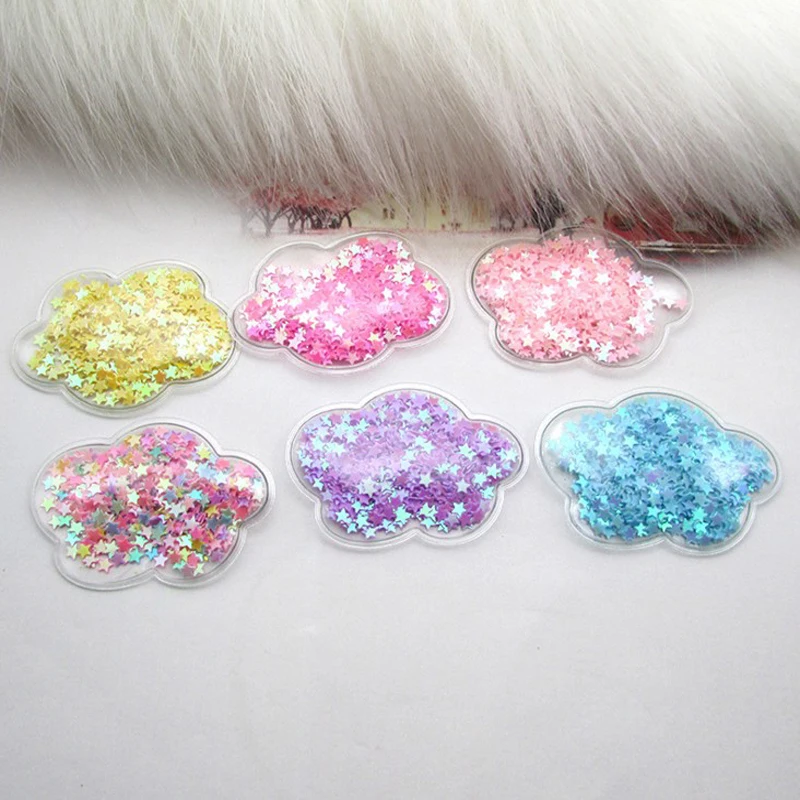 

10 Pcs 4*6cm Transparent Bling Bling Sequin Inside Cloud Patches Appliques for Children Clip and DIY Hair Clip Accessories
