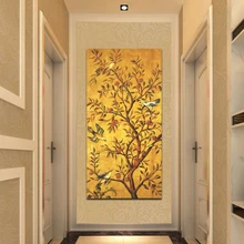 Arte e decoração da sala de estar, árvore da adivinhação tradicional e pássaros, posteres e impressões, pinturas de parede na parede para decoração de sala de quadros