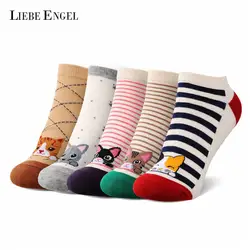 LIEBE ENGEL 5 пар/партия Kawaii женские носки милые Мультяшные кошки полосатые носки для женщин Harajuku фруктовые короткие носки Meias
