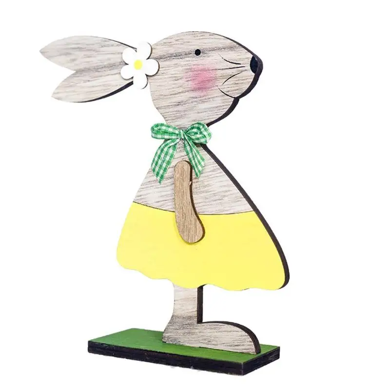Wood Easter Rabbit Stand Natural Wood Rabbit Doll Festival DIY Ornament's toy - Цвет: D