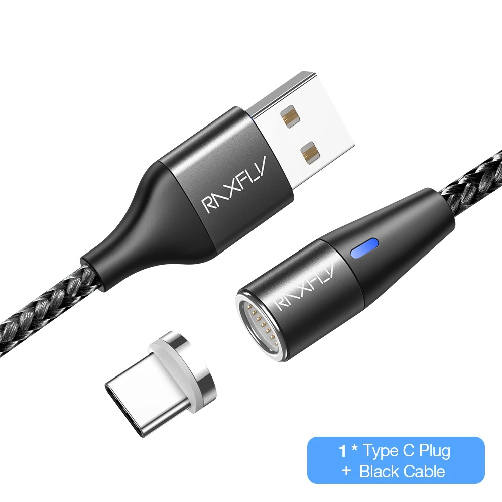 Магнитный зарядный кабель RAXFLY для iPhone XS Max XR, Магнитный зарядный кабель Micro usb type C, Магнитный зарядный провод - Цвет: Black Type C Cable