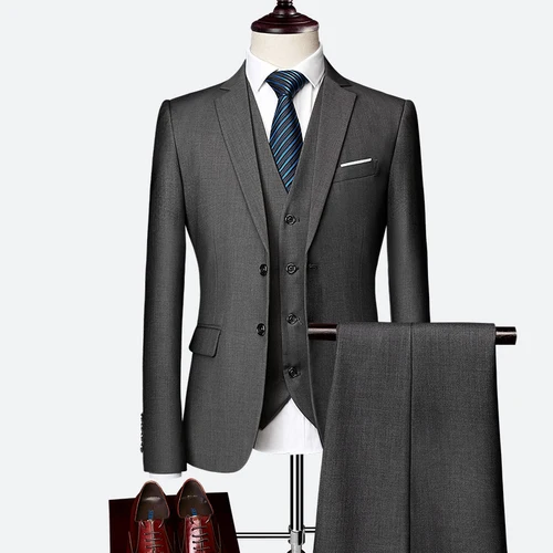 Мужская одежда под заказ смокинг для жениха, мужской костюм, мужской свадебный костюм, деловой Повседневный однотонный костюм, комплект из 3 предметов, размер S-6XL - Цвет: gray